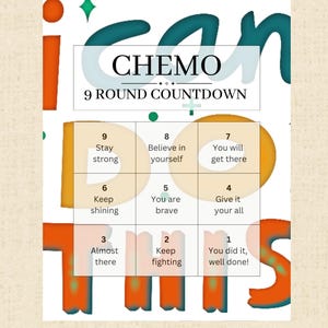 9-Round Chemo Treatment Countdown Calendar for Cancer Printable | Cancer Free Celebration Party | Cancer Warrior | Goodbye Cancer