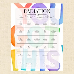 Könnte beinhalten: Ein farbenfroher Motivationsposter mit einem 30-Tage-Countdown. Jede Zahl ist von einer aquarellartigen Form in einer anderen Farbe umgeben. Der Poster enthält ermutigende Sätze wie "Du schaffst das", "Weitermachen" und "Du wirst es schaffen".