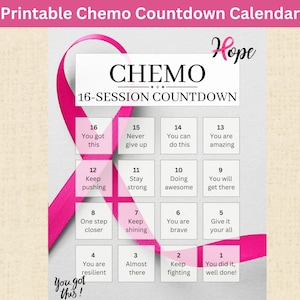 16-Round Breast Cancer Chemo Treatment Countdown Calendar Printable- Daily Affirmations Instant Download PDF; Motivate, Encourage