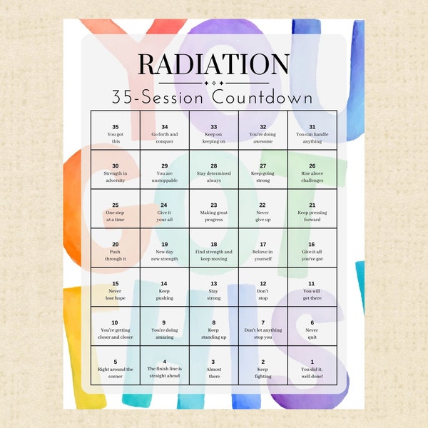 35-Session Radiation Treatment Daily Countdown Calendar for Cancer Printable- Daily Affirmations Instant Download PDF; Motivate, Encourage