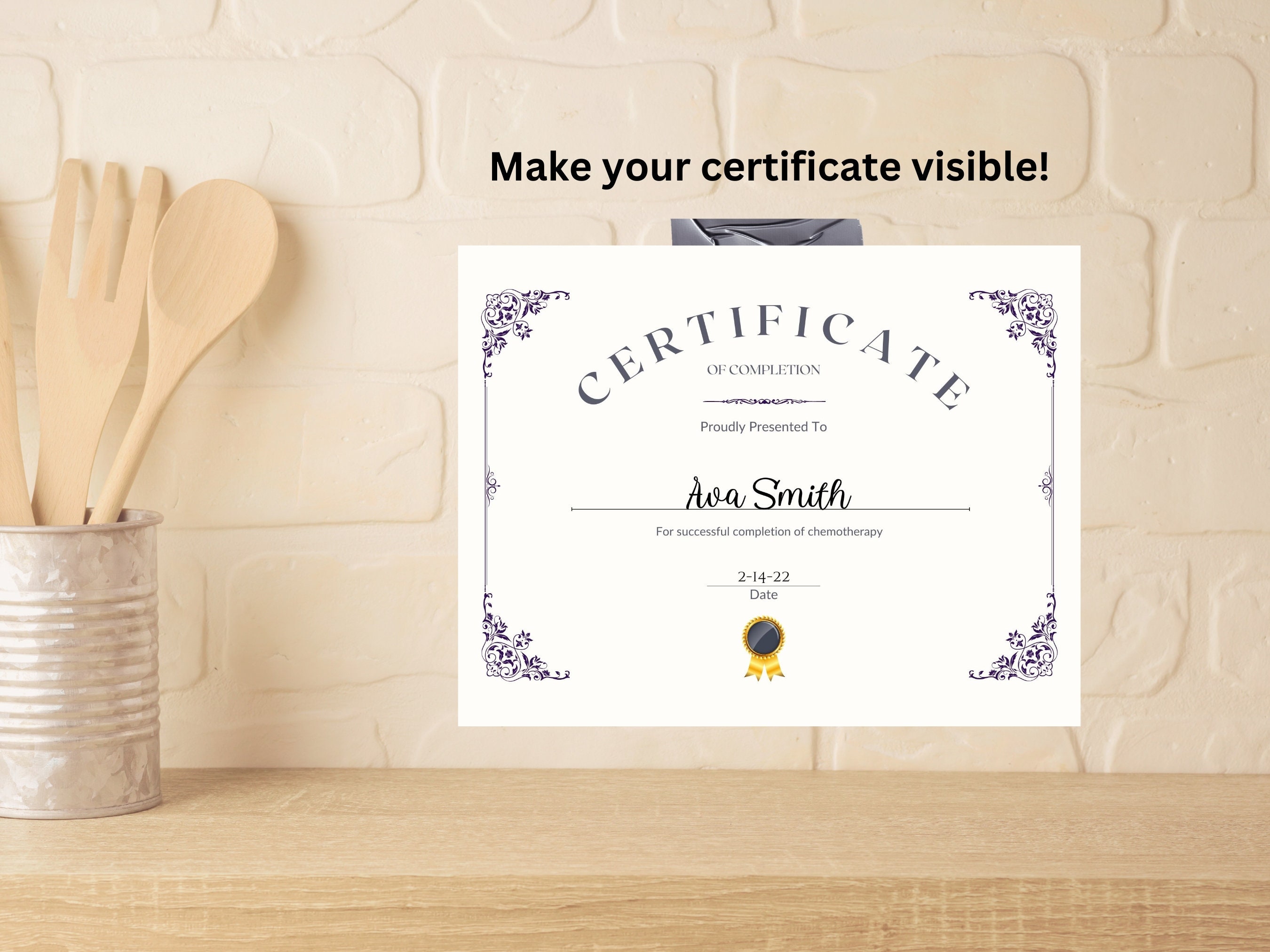 Cancer Chemo Treatment Completion Certificate Instant Download