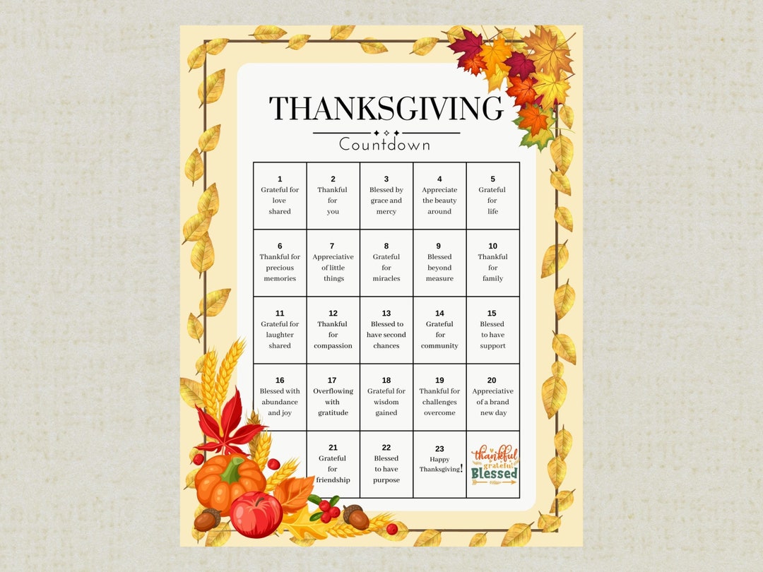 Thanksgiving Countdown Calendar Printable Daily Quotes of Gratitude Thanksgiving Countdown Calendar Printable Daily Quotes of Gratitude