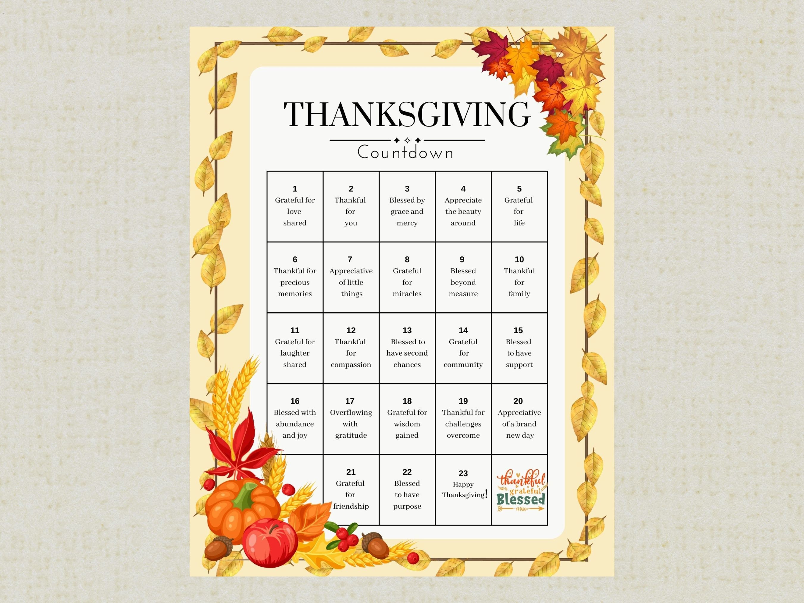 thanksgiving countdown calendar printable, daily quotes of