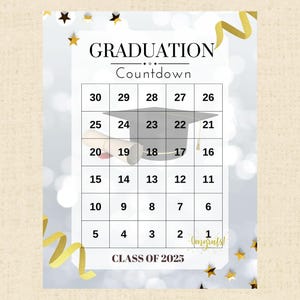 Calendrier compte à rebours de remise des diplômes imprimable, Cérémonie de remise des diplômes, Début de l'année, Diplôme universitaire, Diplôme universitaire