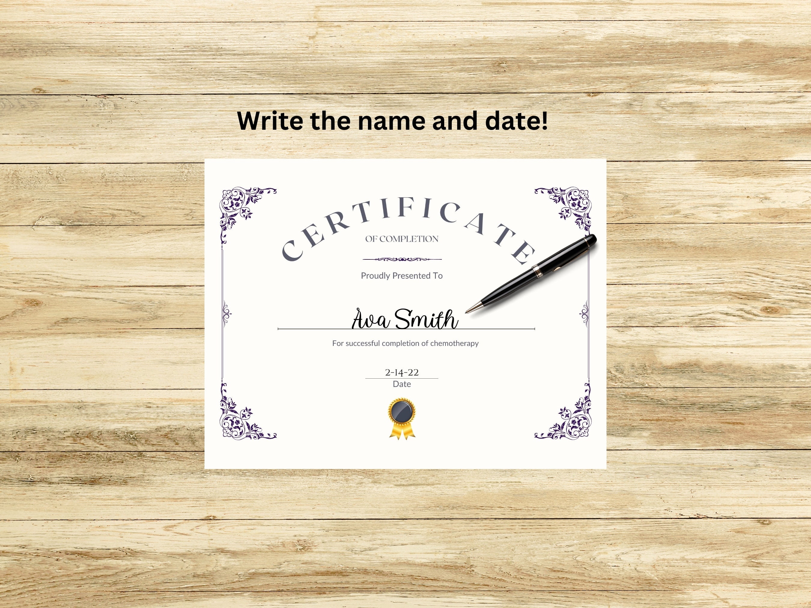 Cancer Chemo Treatment Completion Certificate Instant Download