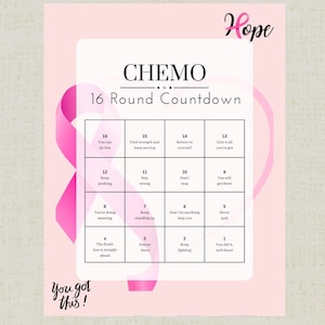 16-Round Breast Cancer Chemo Treatment Countdown Calendar Printable- Daily Affirmations Instant Download PDF; Motivate, Encourage