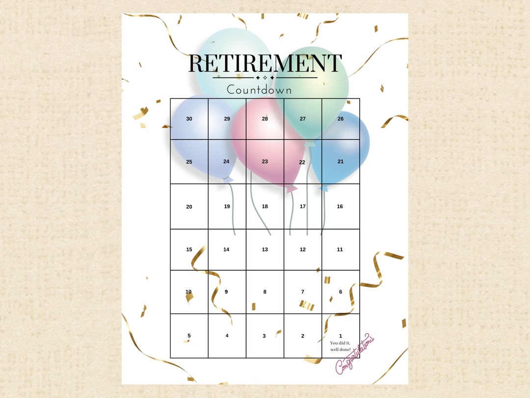 Retirement Countdown Calendar Printable PDF, Retirement Celebration, Retirement Party Ideas, Party Planning, Retirement Gift Ideas - Etsy Retirement Countdown Calendar Printable PDF, Retirement Celebration, Retirement Party Ideas, Party Planning, Retirement Gift Ideas - Etsy