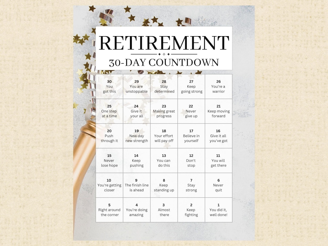 Retirement Countdown Calendar Instant Download Printable PDF Etsy