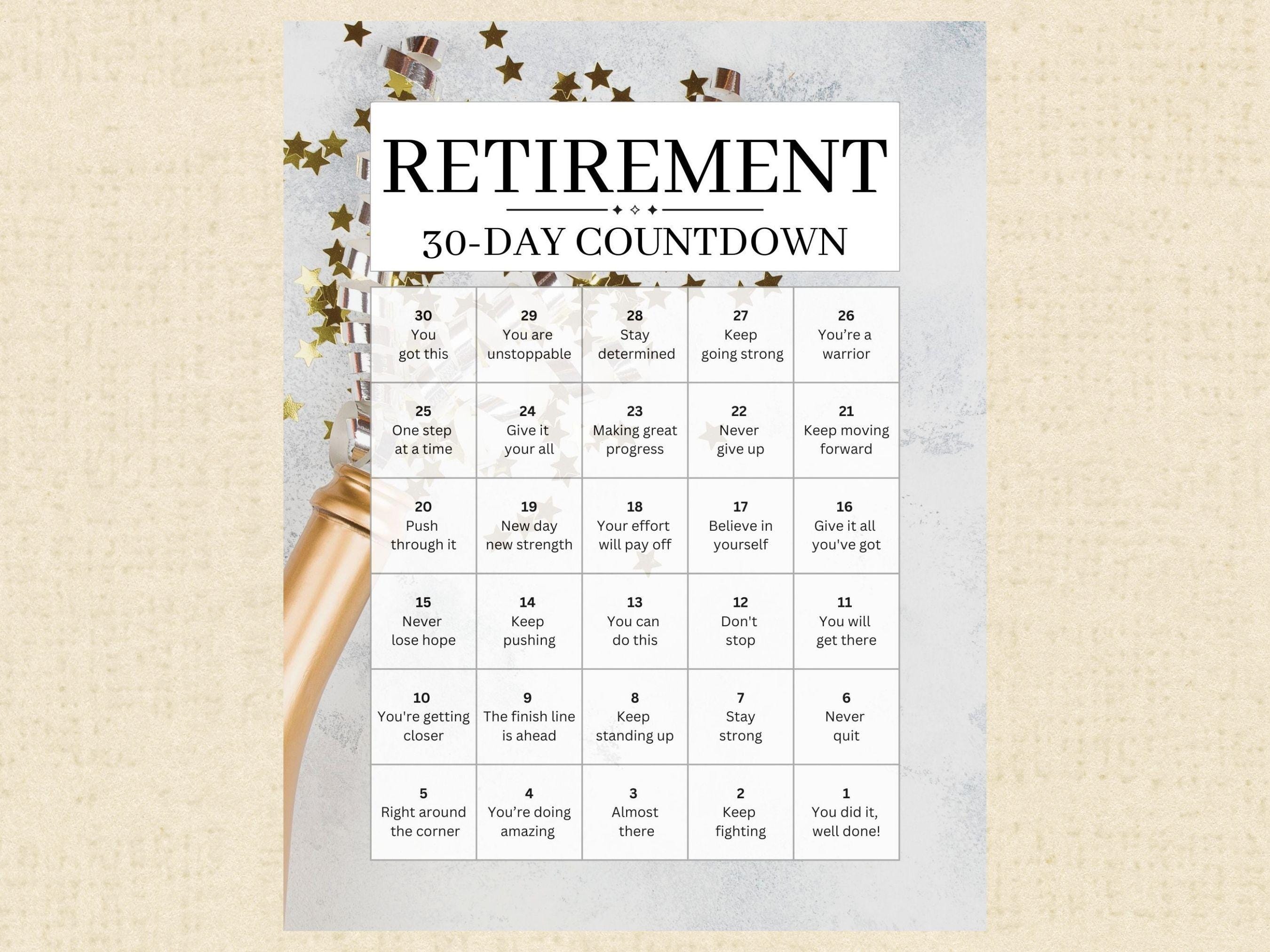 Retirement Countdown Calendar Instant Download Printable PDF Etsy