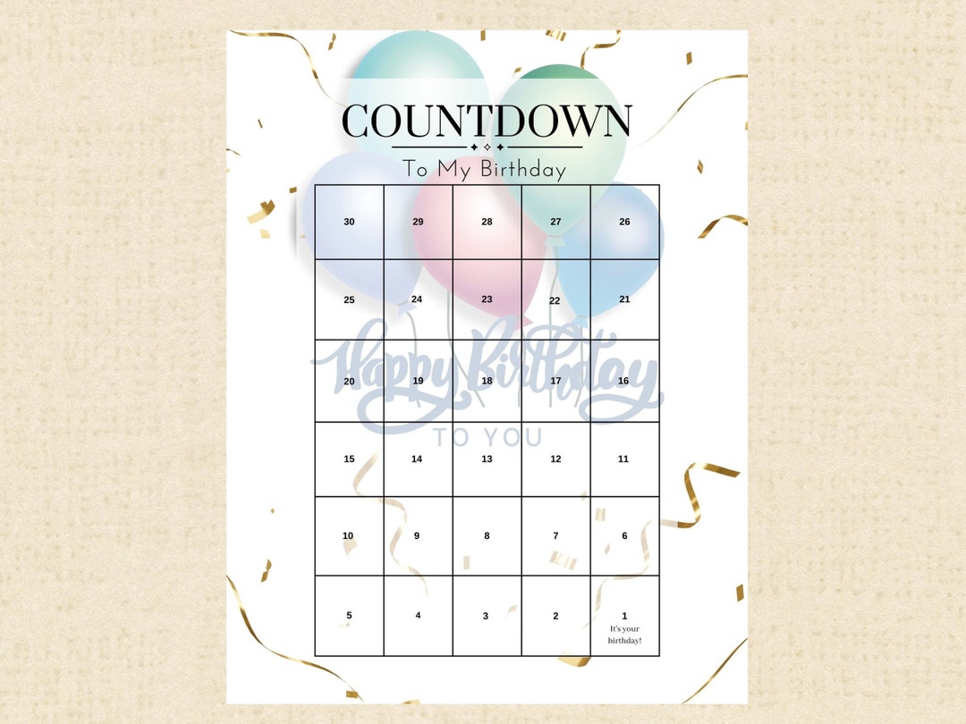 Birthday Countdown Calendar Instant Download Printable PDF, Milestone ...