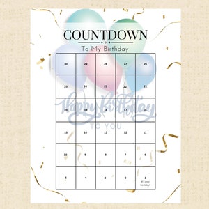 Birthday Countdown Calendar Instant Download Printable PDF, Milestone ...