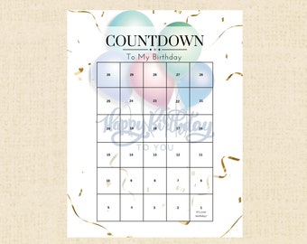 Birthday Countdown Calendar Instant Download Printable PDF, Milestone Birthday