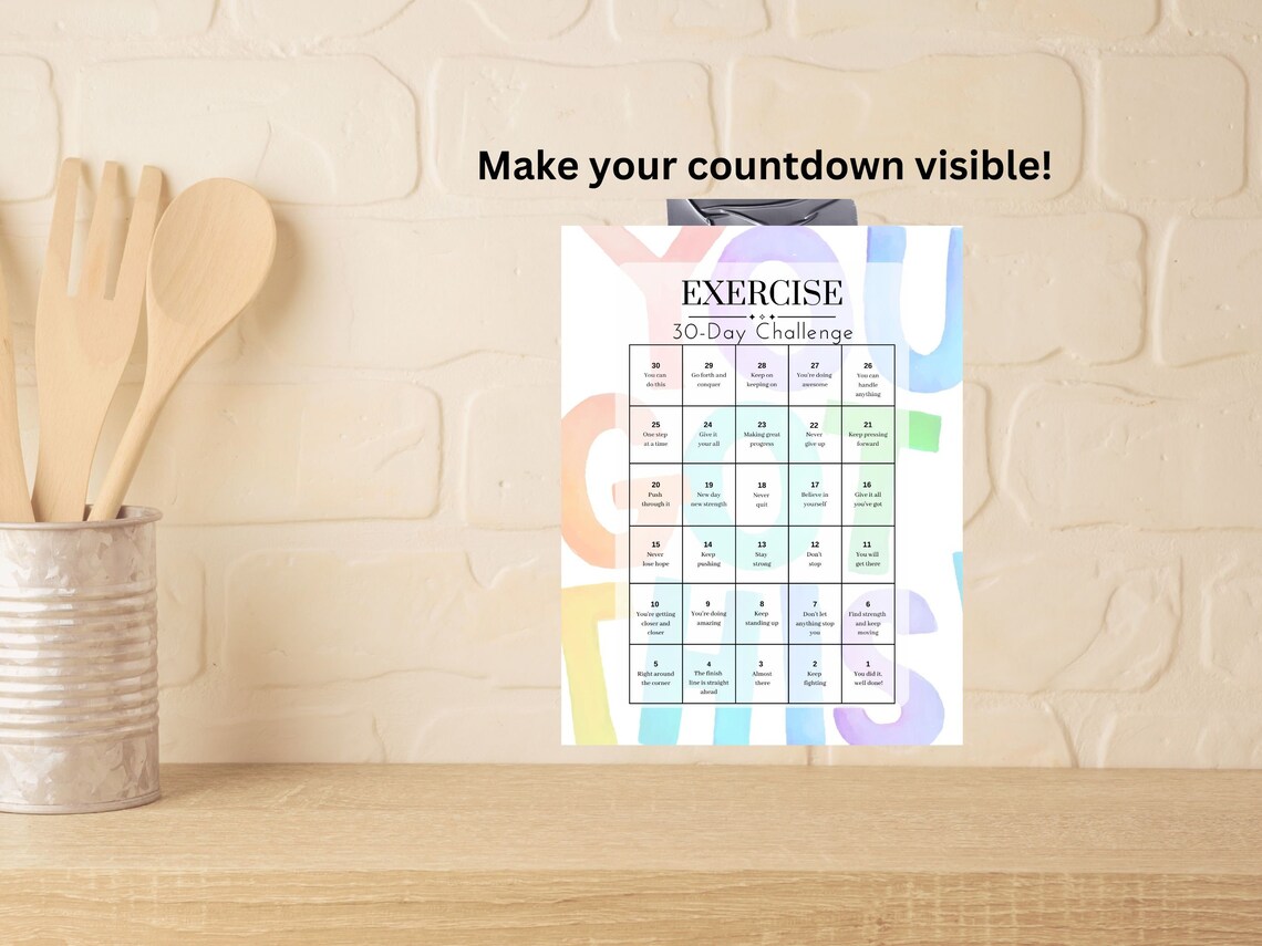 30-day Exercise Challenge Countdown Calendar Printable, Exercise ...