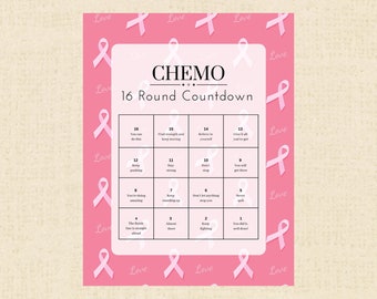 16-Round Breast Cancer Chemo Treatment Countdown Calendar Printable - Daily Affirmations Instant Download PDF; Motivate, Encourage