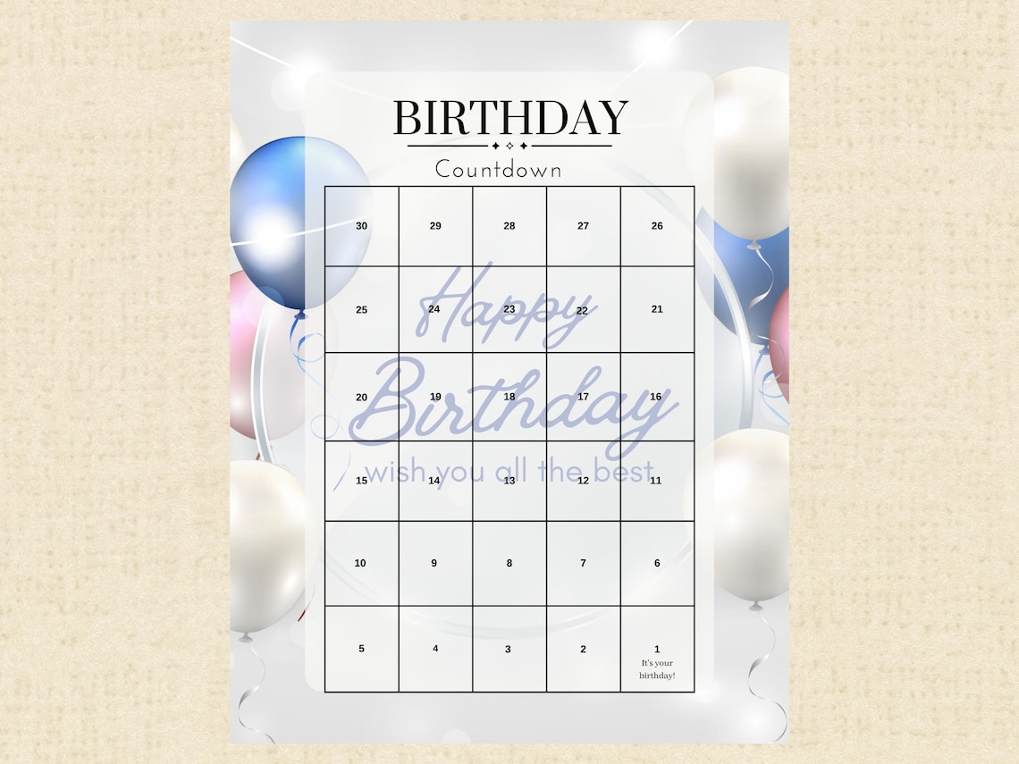 Birthday Countdown Calendar Instant Download Printable PDF, Milestone ...