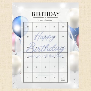 Birthday Countdown Calendar Instant Download Printable PDF, Milestone Birthday