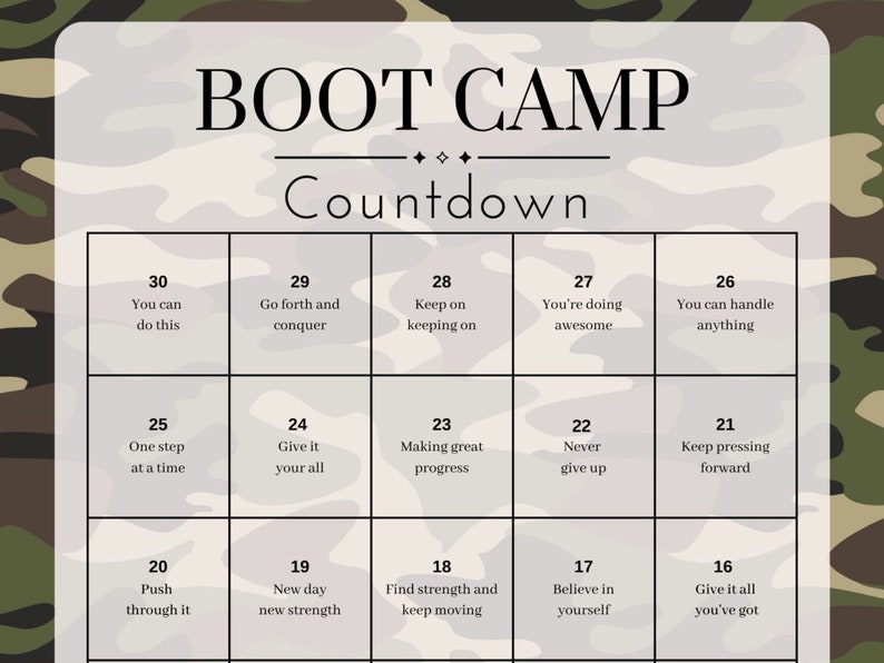 Boot Camp 30-day Daily Countdown Calendar Printable, Army Boot Camp ...