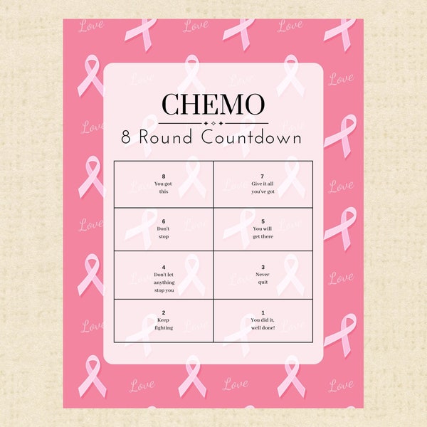 8-Round Breast Cancer Chemotherapy Treatment Countdown Calendar Tracker Journal Care Package Gift Idea for Cancer Printable - Download PDF