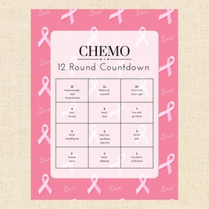 12-Round Breast Cancer Chemo Treatment Countdown Calendar Printable, Chemotherapy support for family, Coping with a loved one&#39;s chemotherapy