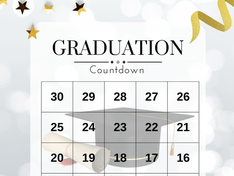 Graduation Countdown Calendar Printable, Graduation Ceremony