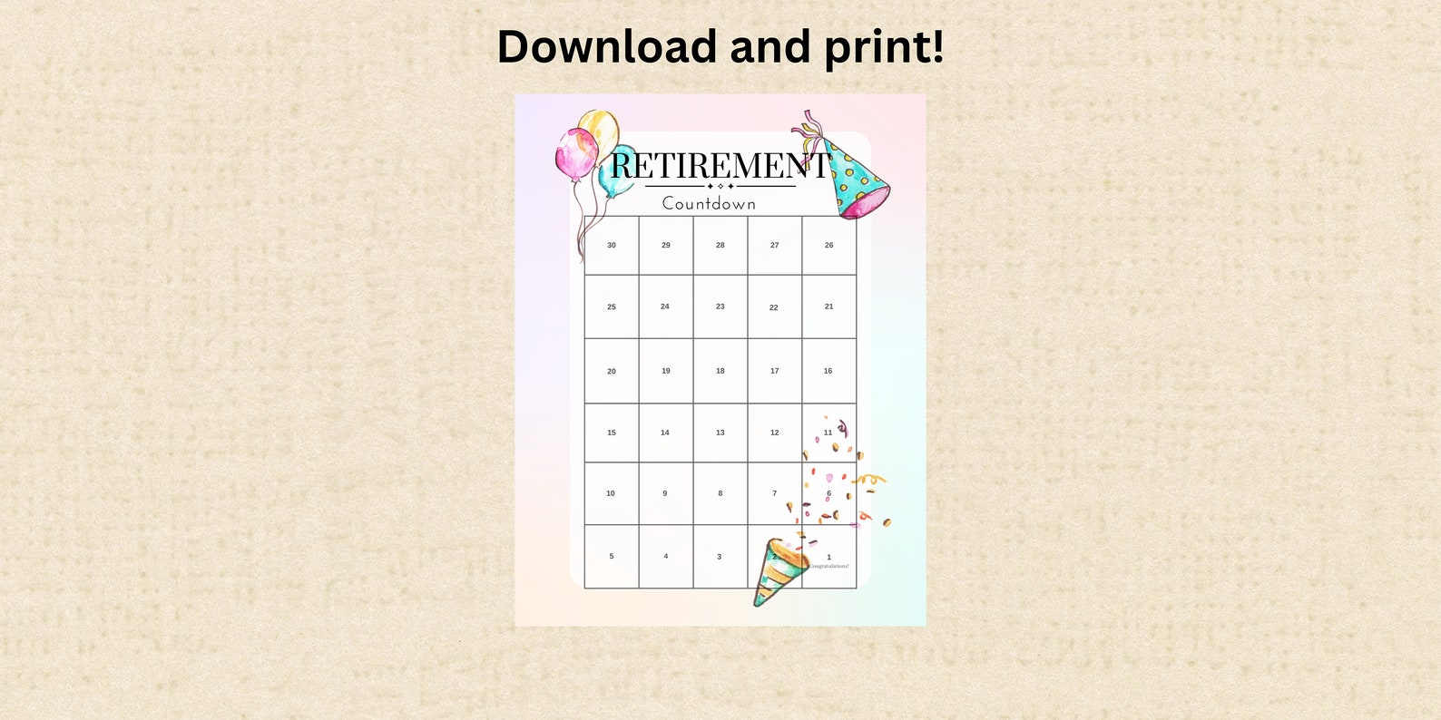 Retirement Countdown Calendar Instant Download Printable PDF - Etsy