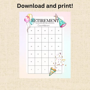 Retirement Countdown Calendar Instant Download Printable PDF - Etsy