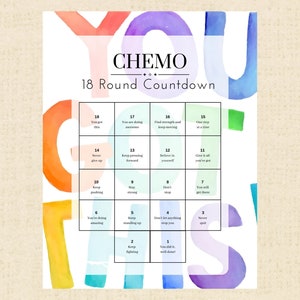 18-Round Chemo Treatment Countdown Calendar for Cancer Printable- Daily Affirmations Instant Download PDF; Motivate, Encourage, Inspire