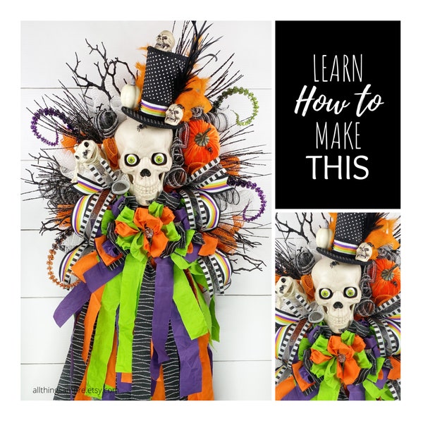 How To Make A Halloween Wreath, DIY Skull Wreath With Rag Bow, Halloween Wreath Tutorial, DIY How To Video, DIY for Crafters, Wreath Guide