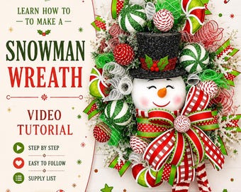 Learn How To Make A Snowman Head Christmas Wreath, DIY Christmas Wreath Tutorial, DIY How To Wreath Video, Tutorial for Wreath, Wreath Guide