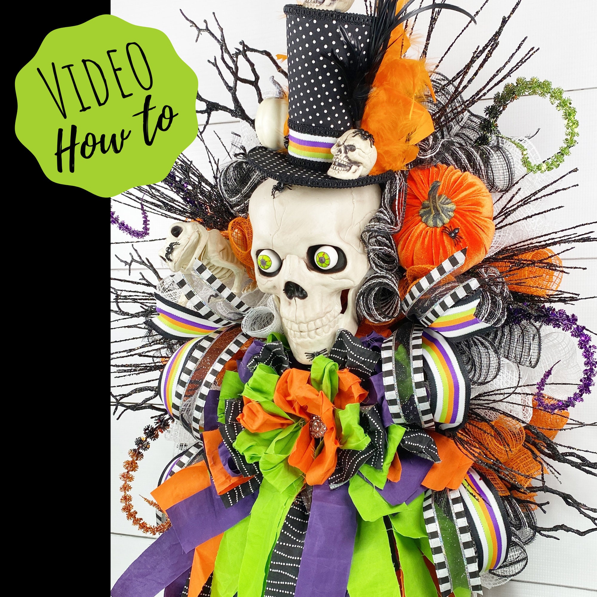 How to Make A Halloween Wreath DIY Skull Wreath With Rag Bow Etsy