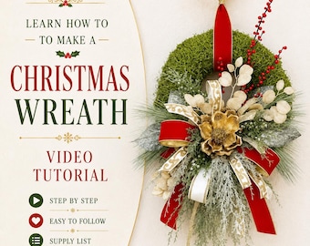 DIY Christmas Wreath Tutorial: Red and Gold Moss Wreath Video