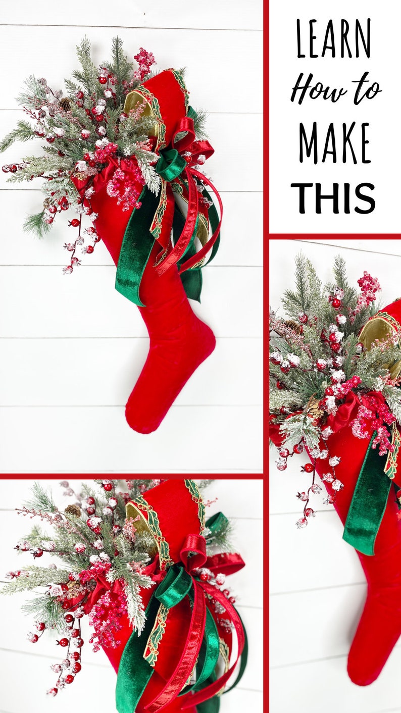 DIY Christmas Stocking Wreath, Christmas Floral Wreath, How to Make A