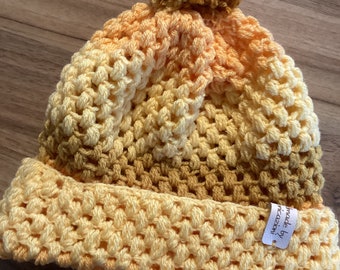 Hat Crochet Yellows Acrylic Adult Pom-Pom Beanie Bobble Hat Unisex