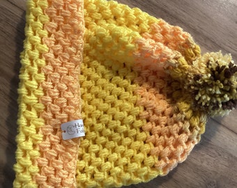 Hat Crochet Yellows Acrylic Adult Pom-Pom Beanie Bobble Hat Unisex