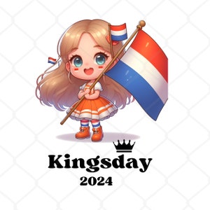 Kingsday 2024 PNG Clipart,Kingsday,Happy Kingsday Girl with Dutch Flag,Dutch Kingsday Lovers Gift Cut Files For Crafters-Digital Download