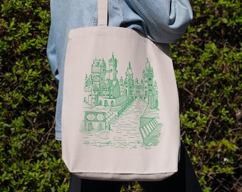 Medieval Age City Cotton Canvas Tote Bag,art tote bag,City art tote bag,artsy tote bag,middle age tote bag,retro bag,aesthetic tote bag