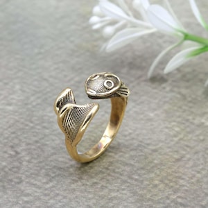 Brass Koi Fish Ring: Adjustable Asian-Inspired Animal Jewelry