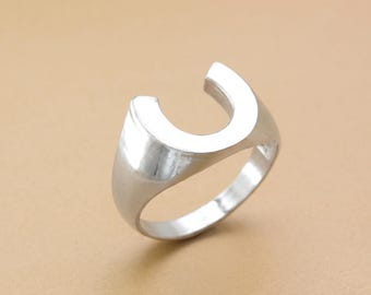 Bold Horseshoe Ring, Gold Signet Ring, Silver Lucky Charm Ring, Western Equestrian Jewelry Gift for Men and Women. Friendship Gift Jewelry.