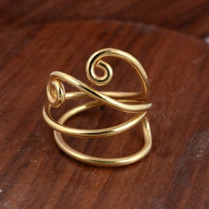 Handcrafted Gold Spiral Adjustable Ring – Boho Chic Statement Jewelry for Women, Unique Wire Wrap Ring