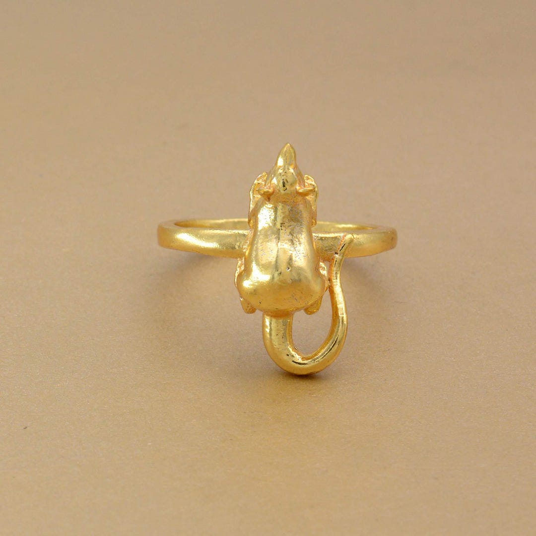Gold Rat Ring, Unique Animal Ring, 9K Gold Plated Adjustable Jewelry ...