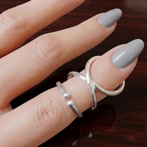 Sterling Silver Crossover Wrap Ring, Minimalist Open Knuckle Ring, Modern Statement Ring, Adjustable Thumb Ring, Handmade Silver Jewelry