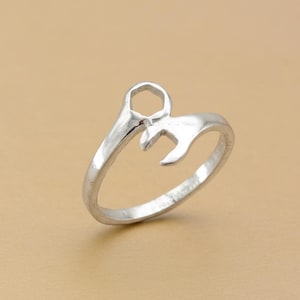 Anillo de llave inglesa de plata de ley, joyería con tuerca de llave de mecánico, regalo ajustable para ingenieros