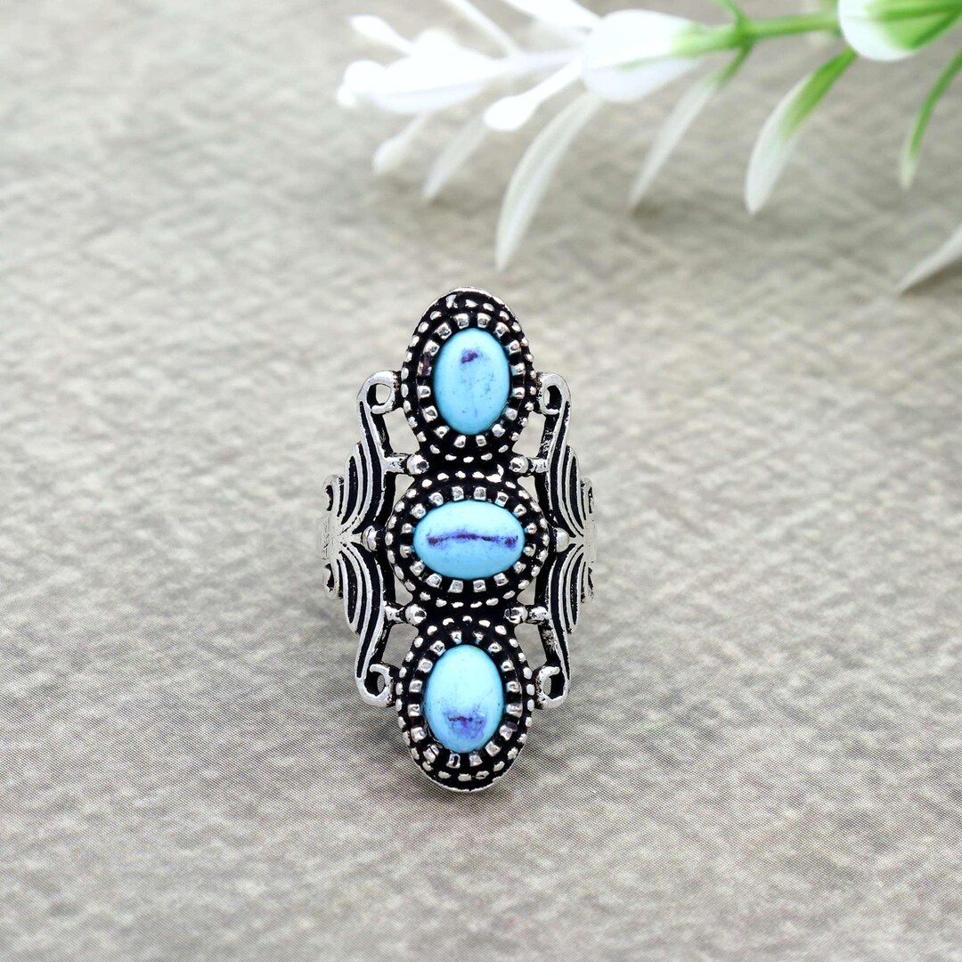 Boho Turquoise Ring: Tribal Silver Plated German Silver - Etsy
