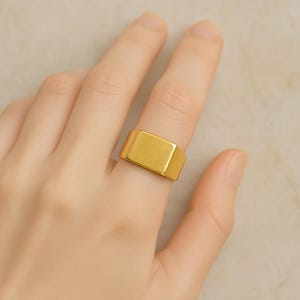 Vintage Gold Signet Ring | Solid Brass Unisex Pinky Ring | Minimalist Rectangular Ring for Men or Women, Halloween Gifts