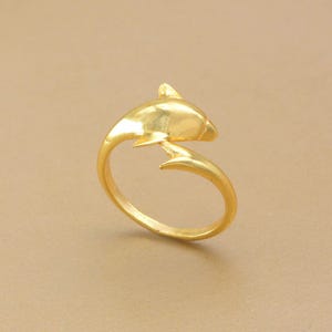 Gold Dolphin Ring, Adjustable Animal Ring, Ocean Inspired Jewelry, Cute Sea Animal Gift for Her