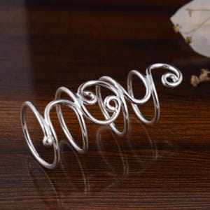 Striking Silver Tone Spiral Wire Ring with an Intricate Swirled Design, Made to Wrap Around the Finger, Christmas gift