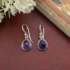 Simple Teardrop Earrings with Amethyst Gemstone, Amethyst Halloween Gifts