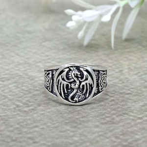 Handmade 925 Silver Celtic Dragon Ring: Norse Viking Jewelry, Halloween