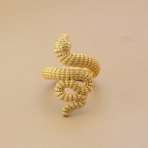 Gold Brass Snake Ring: Adjustable Serpent Animal Jewelry