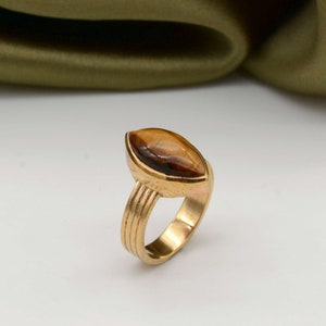 Tiger&#39;s Eye Brass Ring: Handmade Vintage Style Gemstone